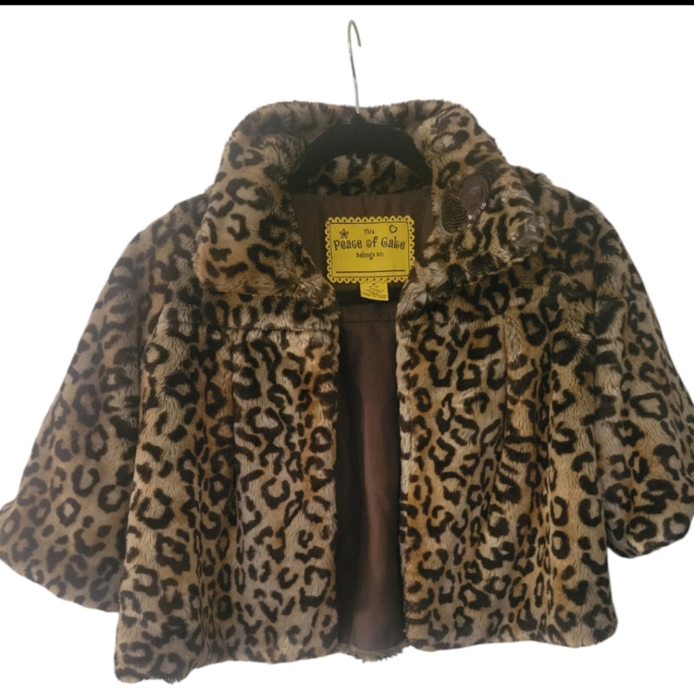 Girls 8/10 Leopard Print Luxury Faux Fur Jacket Made By "Piece of Cake"‎ Sequins